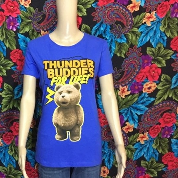 WOMEN'S TED MOVIE SHIRT THUNDER BUDDIES FOR LIFE XL TOP TEDDY BEAR BLUE - Picture 4 of 6